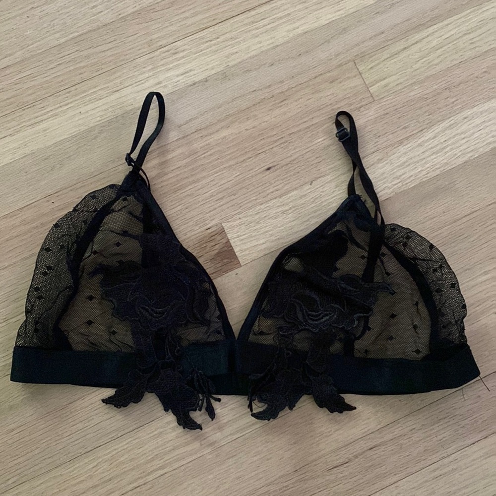 Lace Bralette with Floral Patches